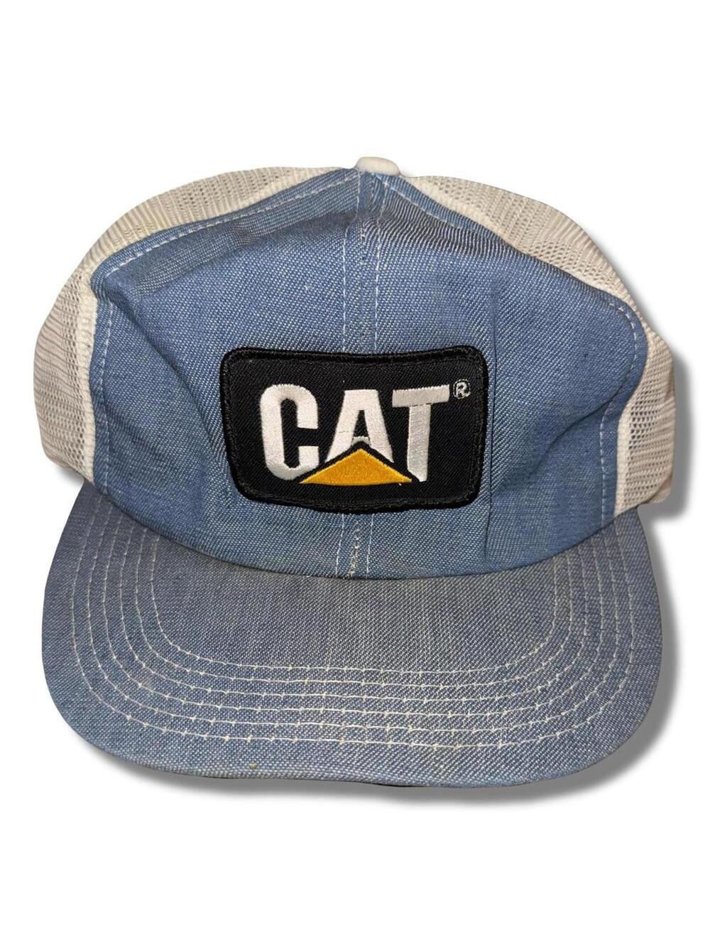 Vintage 80s Denim CAT Caterpillar Trucker hat cap - patch hat